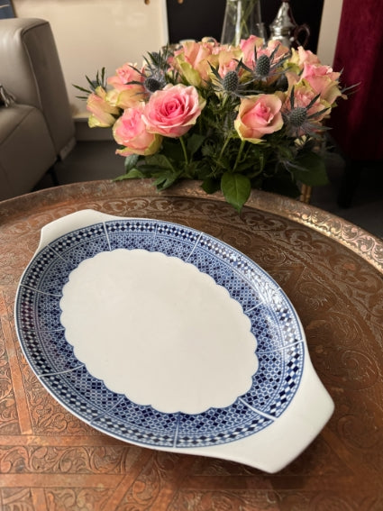 Plat ovale longueur 37 cm porcelaine COCEMA de Fès, Maroc