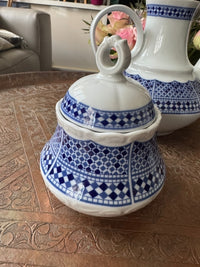 Elégant trio cafetière/sucrier/pot à lait porcelaine COCEMA de Fès, Maroc