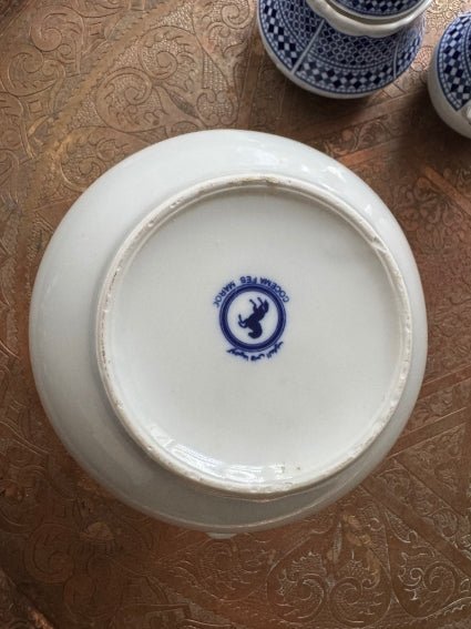 Elégant trio cafetière/sucrier/pot à lait porcelaine COCEMA de Fès, Maroc