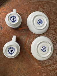 Lot de 2 tasses et sous-tasses porcelaine COCEMA de Fès, Maroc, bleu de Fès