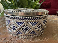 Boîte à bijoux en céramique et métal, fabrication artisanale à Fès, Maroc (modèle n2)