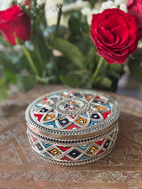 Boîte à bijoux en céramique et métal, fabrication artisanale à Fès, Maroc (modèle n3)