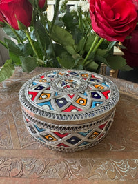 Boîte à bijoux en céramique et métal, fabrication artisanale à Fès, Maroc (modèle n3)