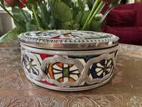Boîte à bijoux en céramique et métal, fabrication artisanale à Fès, Maroc (modèle n4)