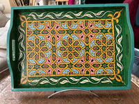Plateau "zwak" boho en bois peint à la main, fabriqué à Marrakech, taille 30x43 cm (N2)