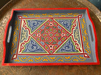 Plateau "zwak" boho en bois peint à la main, fabriqué à Marrakech, taille 30x43 cm (N5)