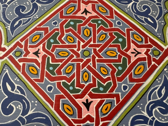 Plateau "zwak" boho en bois peint à la main, fabriqué à Marrakech, taille 30x43 cm (N5)