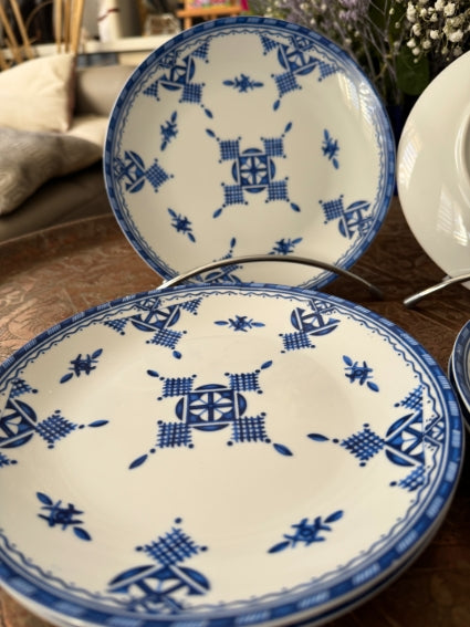 Lot de 6 assiettes 20 cm céramique COCEMA de Fès, Maroc, motif "Broderie Bleue"