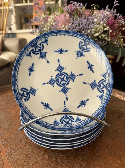 Lot de 6 assiettes 20 cm céramique COCEMA de Fès, Maroc, motif "Broderie Bleue"