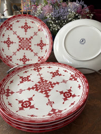 Lot de 6 assiettes 26 cm céramique COCEMA de Fès, Maroc, motif "Broderie Rouge"