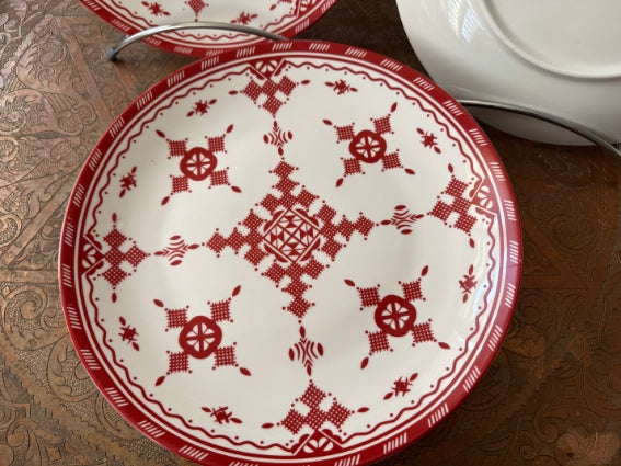 Lot de 6 assiettes 26 cm céramique COCEMA de Fès, Maroc, motif "Broderie Rouge"