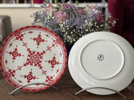 Lot de 2 assiettes 26 cm céramique COCEMA de Fès, Maroc, motif "Broderie Rouge"