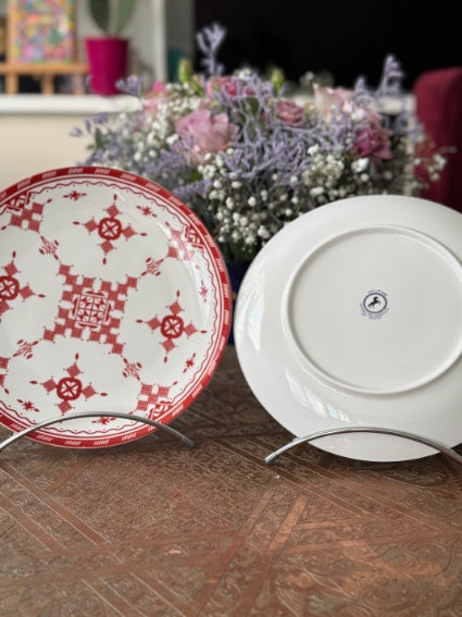 Lot de 2 assiettes 26 cm céramique COCEMA de Fès, Maroc, motif "Broderie Rouge"