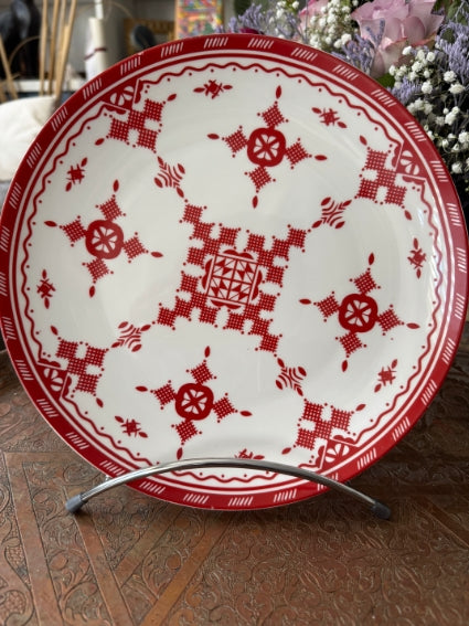 Lot de 2 assiettes 26 cm céramique COCEMA de Fès, Maroc, motif "Broderie Rouge"