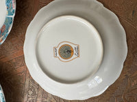 Lot de 6 assiettes 15 cm porcelaine COCEMA de Fès, Maroc, décor de paon sur fond turquoise