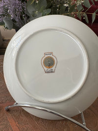 Lot de 6 assiettes à dessert 20 cm porcelaine COCEMA de Fès, Maroc, décor de paon sur fond turquoise
