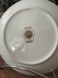 Lot de 2 assiettes à dessert 20 cm porcelaine COCEMA de Fès, Maroc, décor de paon sur fond turquoise