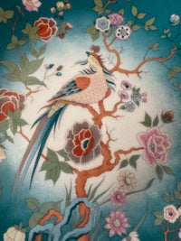 Lot de 2 assiettes à dessert 20 cm porcelaine COCEMA de Fès, Maroc, décor de paon sur fond turquoise