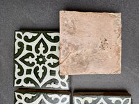 Lot de 4 carreaux de zellige marocains, fabrication artisanale à Fès, pour sols ou murs (M2)