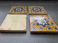 Lot de 4 carreaux de zellige marocains, fabrication artisanale à Fès, pour sols ou murs (M21)