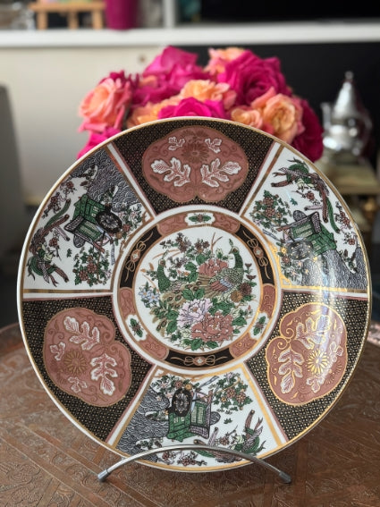 Plat rond 32 cm porcelaine COCEMA de Fès, Maroc, décor "Taous" (P1)