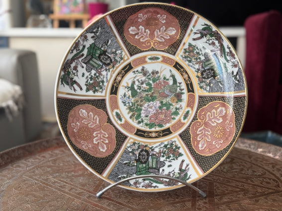 Plat rond 32 cm porcelaine COCEMA de Fès, Maroc, décor "Taous" (P1)