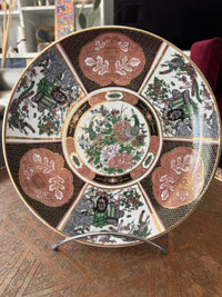 Plat rond 32 cm porcelaine COCEMA de Fès, Maroc, décor "Taous" (P1)