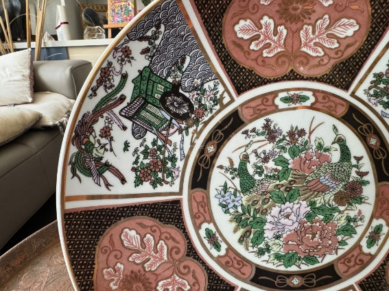 Plat rond 32 cm porcelaine COCEMA de Fès, Maroc, décor "Taous" (P1)