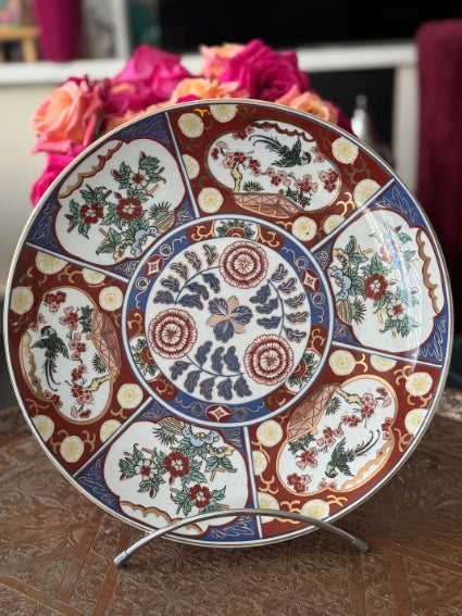 Plat rond 32 cm porcelaine COCEMA de Fès, Maroc, décor "Taous" (P2)