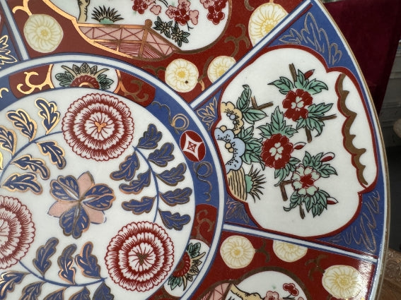 Plat rond 32 cm porcelaine COCEMA de Fès, Maroc, décor "Taous" (P2)