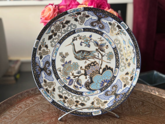 Plat rond 32 cm porcelaine COCEMA de Fès, Maroc, décor "Taous" (P3)