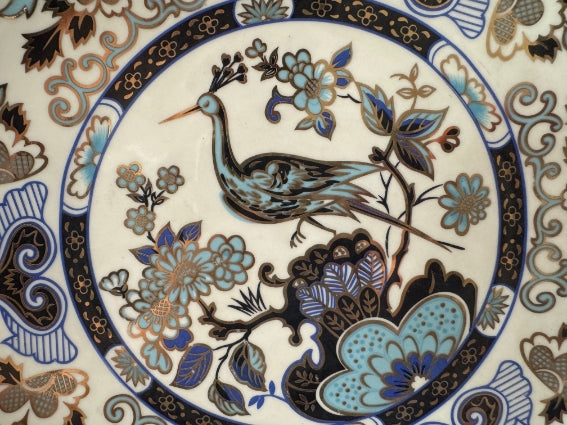 Plat rond 32 cm porcelaine COCEMA de Fès, Maroc, décor "Taous" (P3)