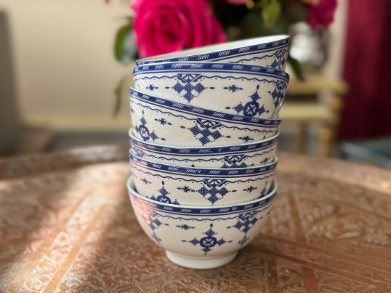 Lot de 6 bols céramique COCEMA de Fès, Maroc, motif "Broderie Bleue"