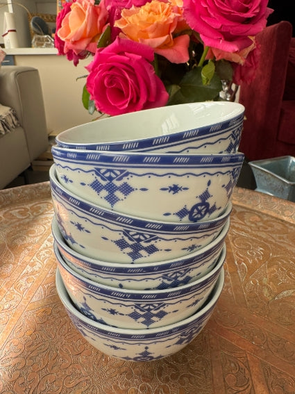 Lot de 6 bols céramique COCEMA de Fès, Maroc, motif "Broderie Bleue"