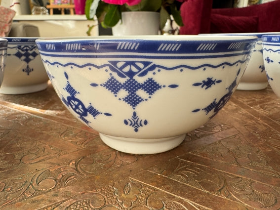 Lot de 6 bols céramique COCEMA de Fès, Maroc, motif "Broderie Bleue"