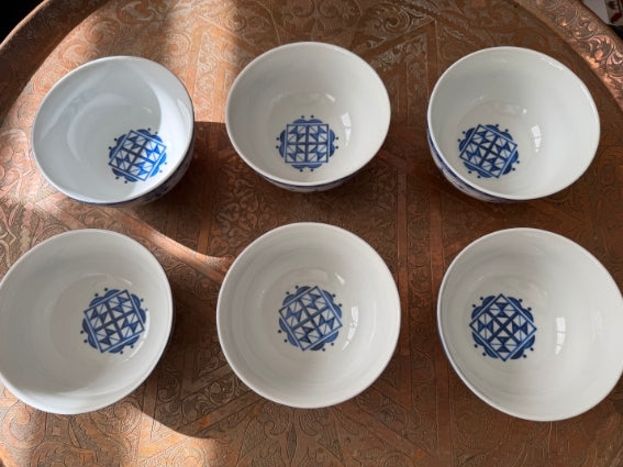 Lot de 6 bols céramique COCEMA de Fès, Maroc, motif "Broderie Bleue"