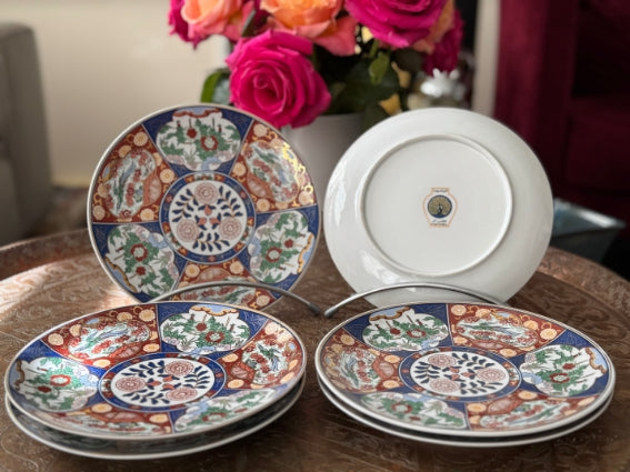 Lot de 6 assiettes à dessert 20 cm porcelaine COCEMA de Fès, Maroc, décor "Taous"