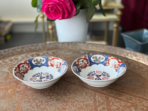 Lot de 2 coupelles en porcelaine COCEMA de Fès, Maroc, décor "Taous" (M1)