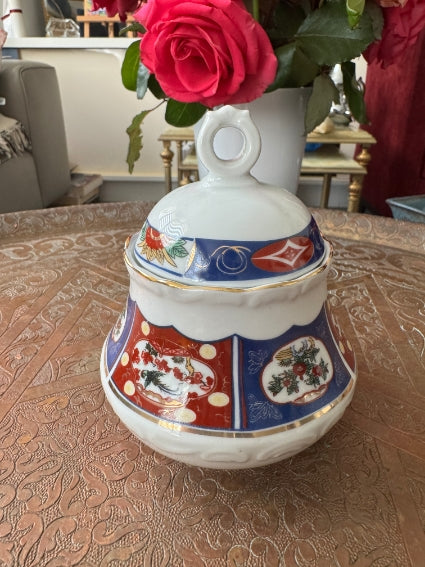 Sucrier en porcelaine COCEMA de Fès, Maroc, décor "Taous"