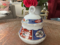 Sucrier en porcelaine COCEMA de Fès, Maroc, décor "Taous"