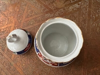 Sucrier en porcelaine COCEMA de Fès, Maroc, décor "Taous"