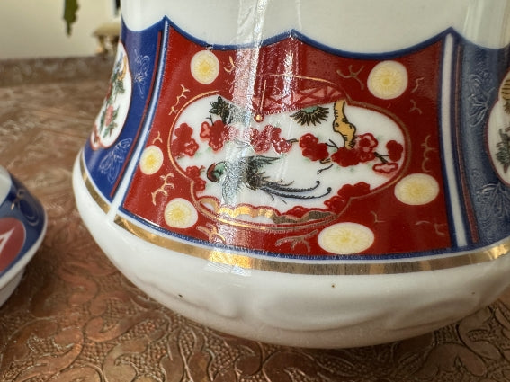 Sucrier en porcelaine COCEMA de Fès, Maroc, décor "Taous"