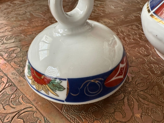 Sucrier en porcelaine COCEMA de Fès, Maroc, décor "Taous"