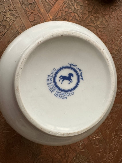 Sucrier en porcelaine COCEMA de Fès, Maroc, décor "Taous"