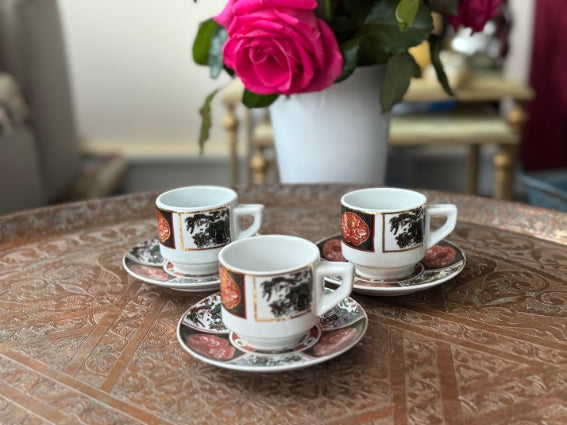 Lot de 3 tasses à espresso en porcelaine COCEMA de Fès, Maroc, décor "Taous"