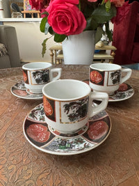 Lot de 3 tasses à espresso en porcelaine COCEMA de Fès, Maroc, décor "Taous"