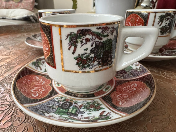 Lot de 3 tasses à espresso en porcelaine COCEMA de Fès, Maroc, décor "Taous"