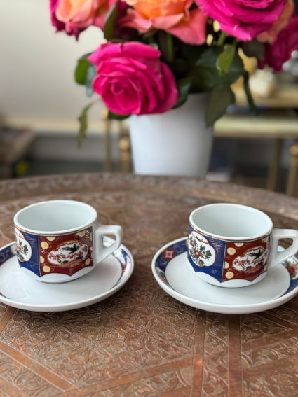 Lot de 2 tasses en porcelaine COCEMA de Fès, Maroc, décor "Taous"