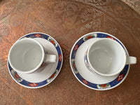 Lot de 2 tasses en porcelaine COCEMA de Fès, Maroc, décor "Taous"