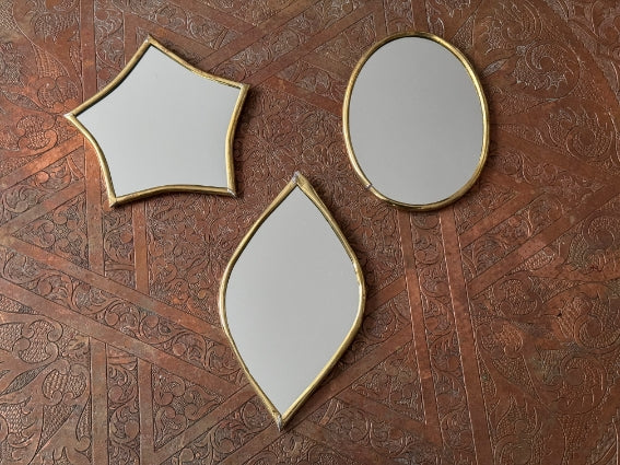 Lot de 3 miroirs en laiton, fabrication artisanale à Marrakech, Maroc